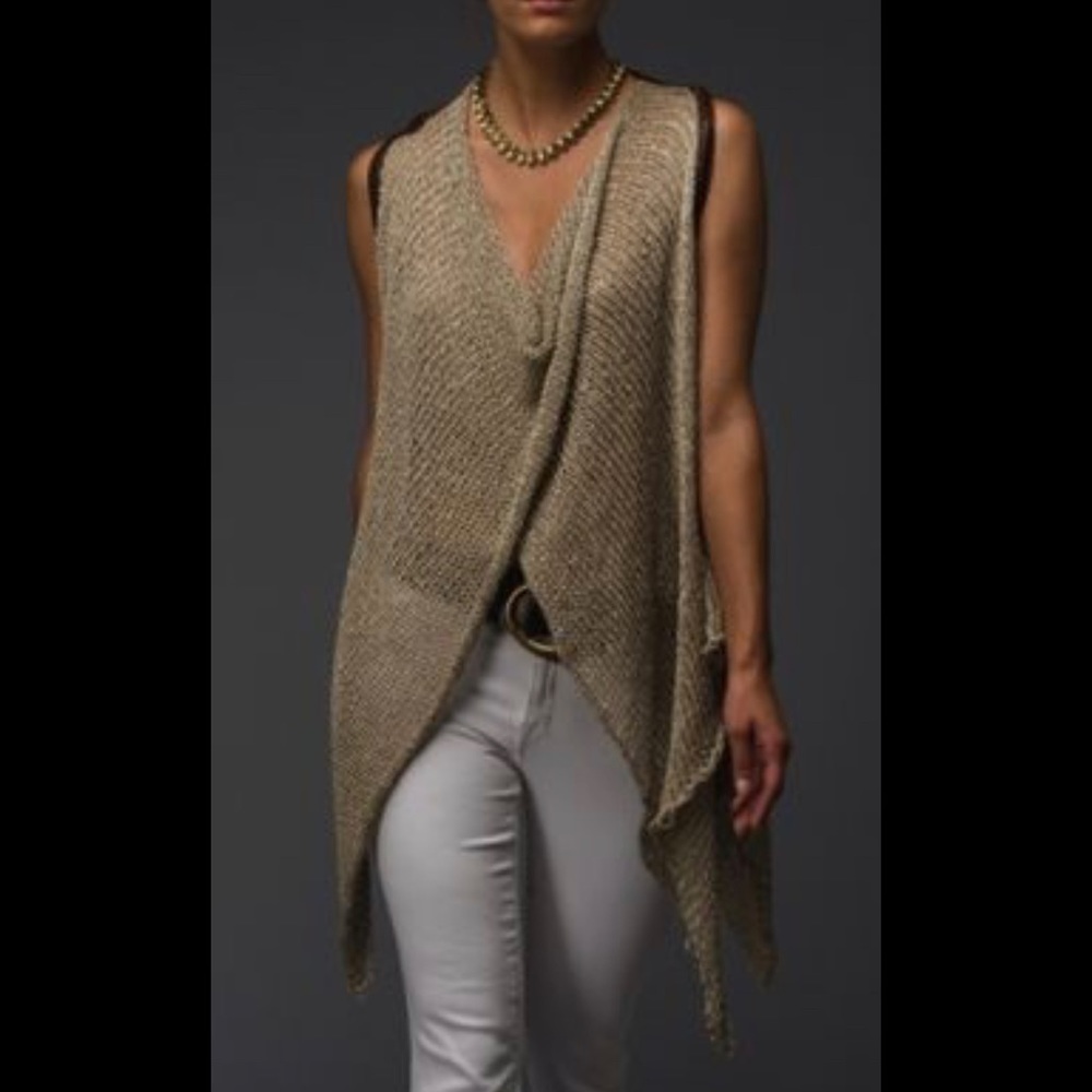 Santiago handmade loomed in Los Angeles gray black leather trim knitted poncho